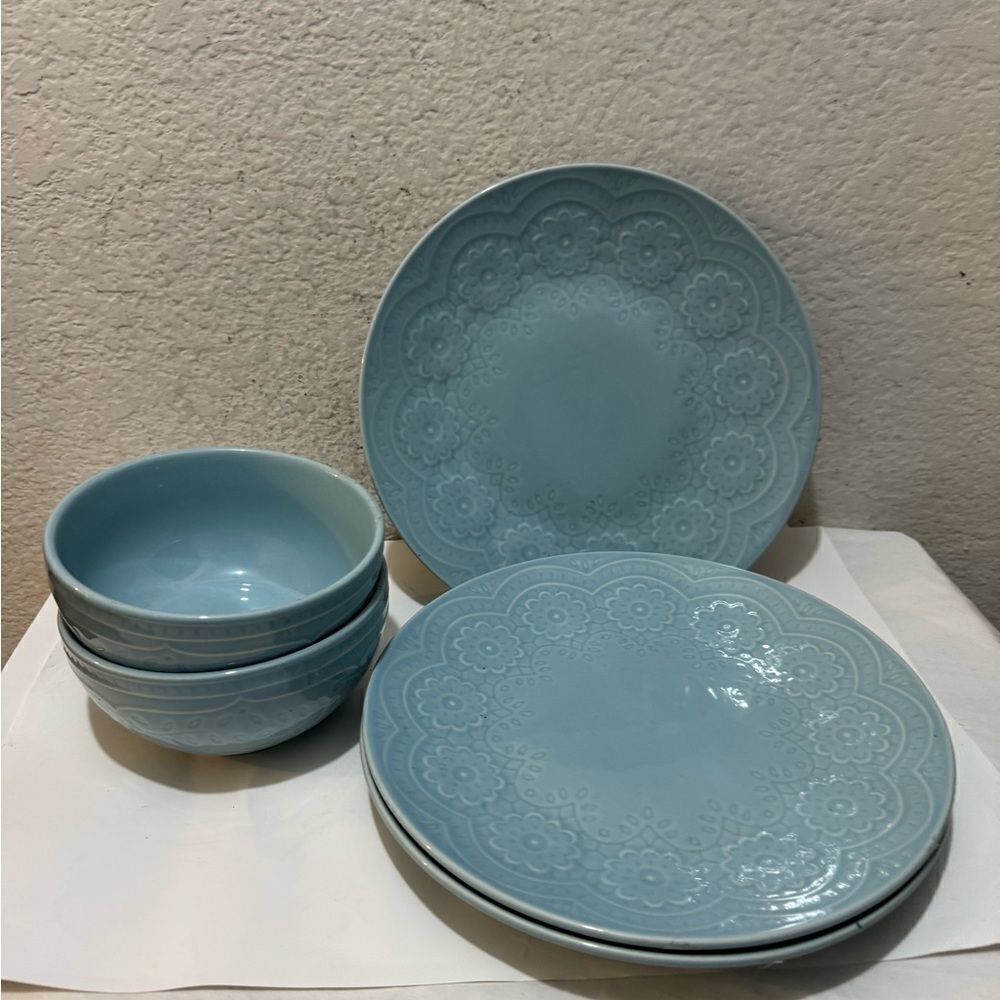 Gibson Elite Alemany 3 Piece Dinner Plate & 2,Salad bowls Dinnerware  Set, Aqua